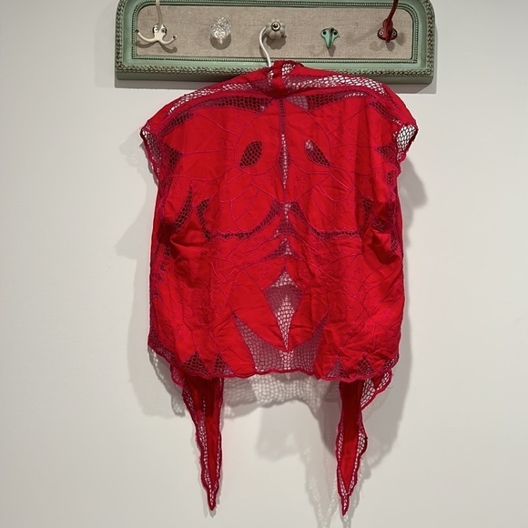 Vintage silk set tank top embroidered butterfly flower crop jacket set fuchsia 8 - Picture 9 of 9